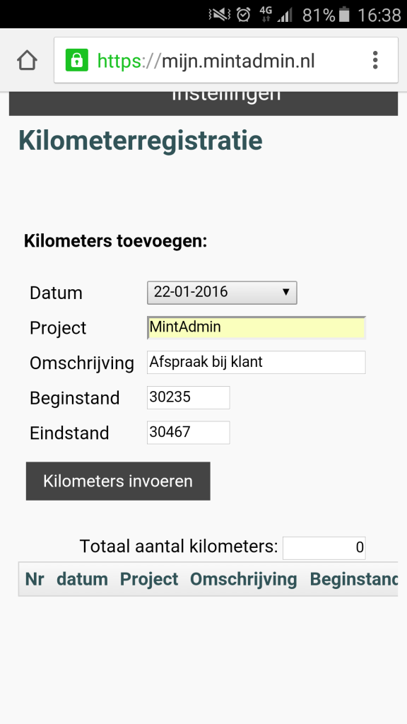 kilometerregistratie mobiel